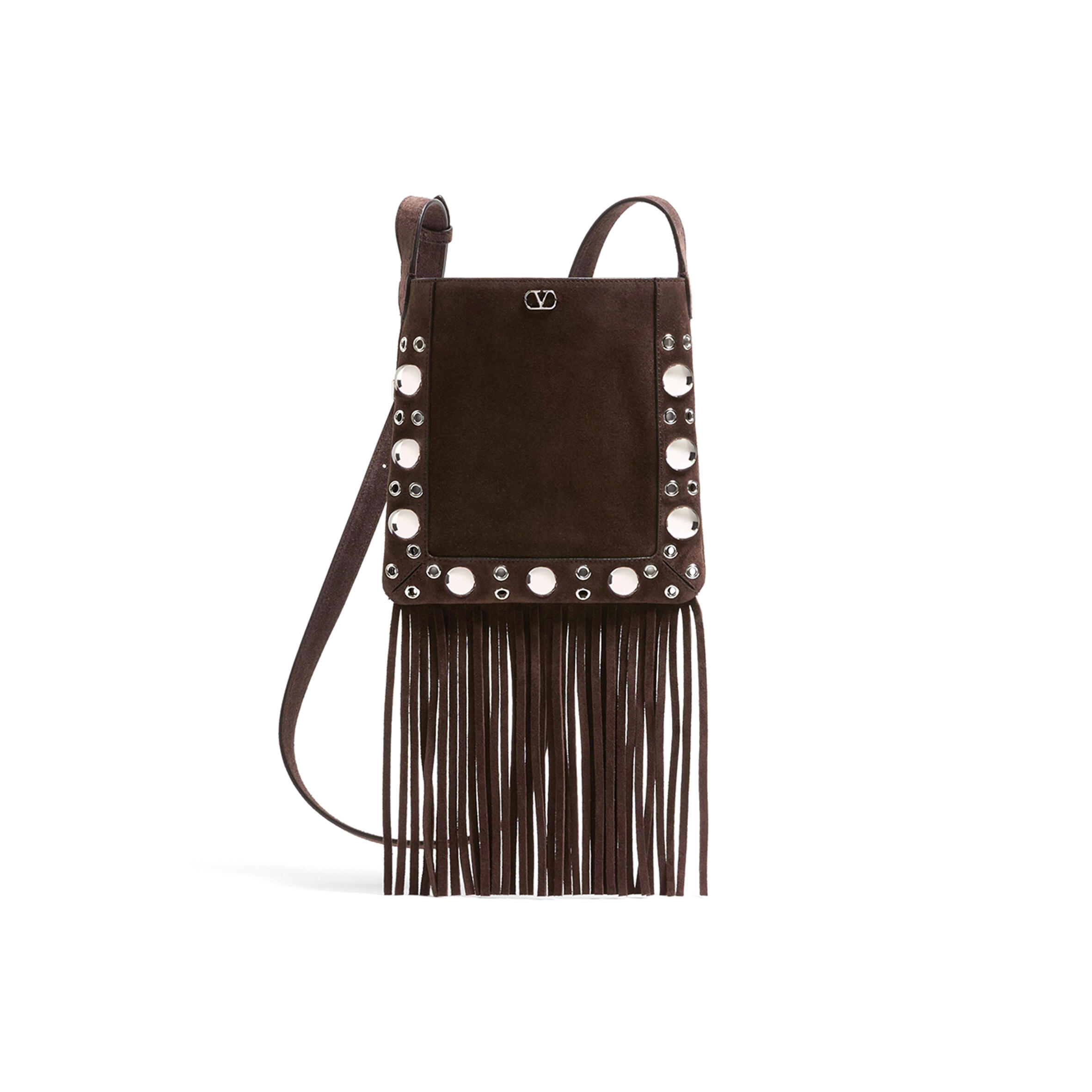 VALENTINO GARAVANI NELLCÔTE SMALL SHOULDER BAG IN SUEDE WITH FRINGES 6W2B0R34JET_0TO (20*20*3cm)